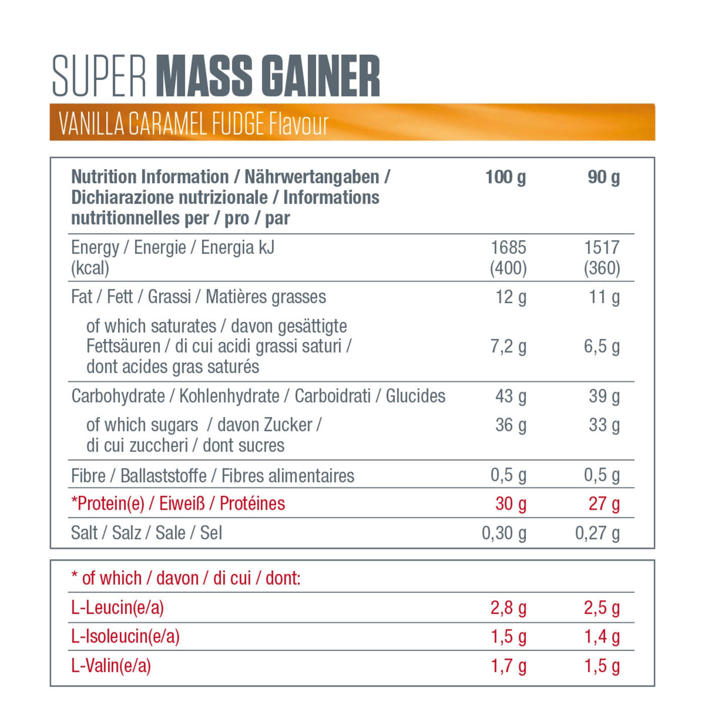 DYMATIZE High Protein Weight-Gainer Riegel Super Mass Vanilla Caramel 10 x 90 g