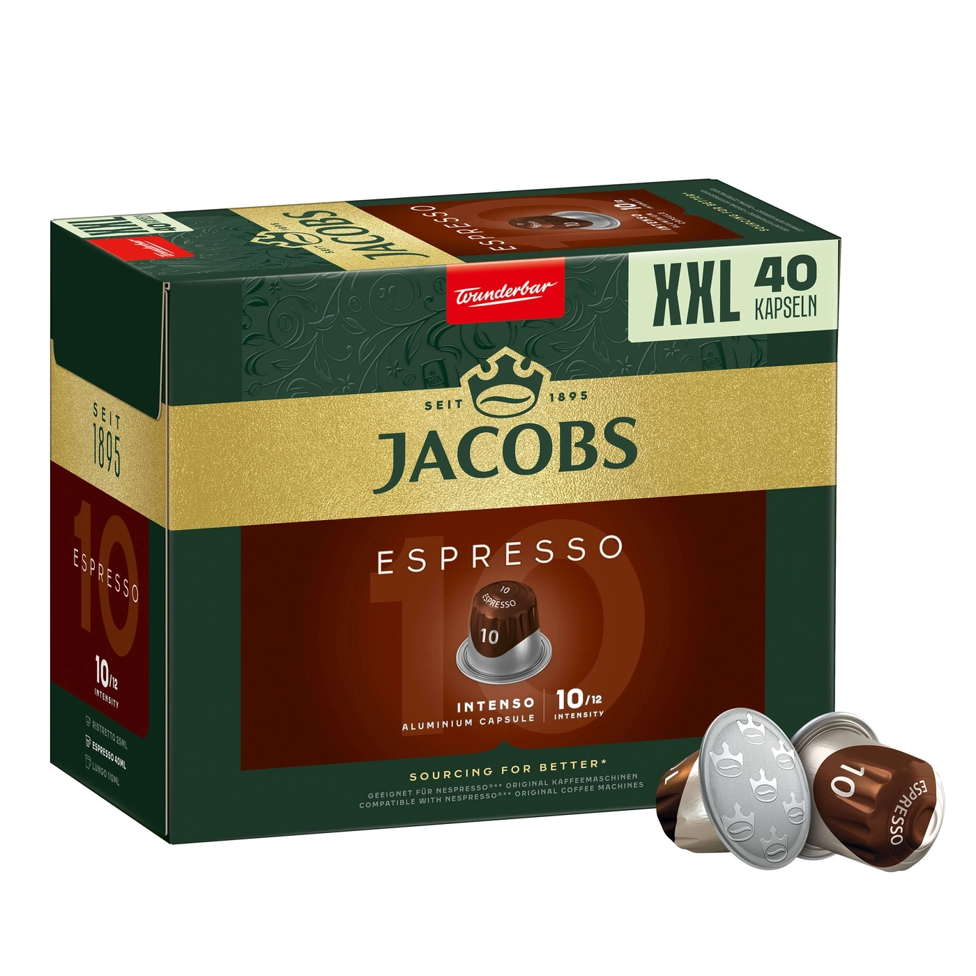Jacobs Espresso Kapseln, Intensität 10/12, XXL Packung mit 40 Kapseln, Aluminium Kapseln
