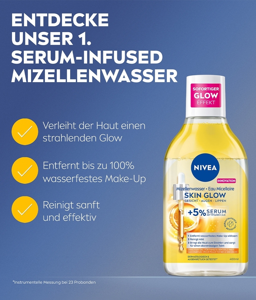 NIVEA Mizellenwasser Skin Glow Make-Up Entferner Serum-infused reinigend 3x400ml
