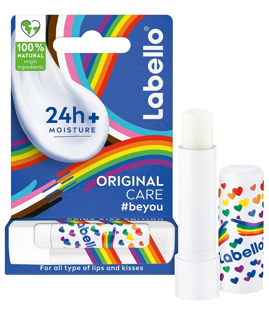 Labello Lippenbalsam in Pride Edition mit Regenbogenfarben und Herzen, 24h Feuchtigkeit