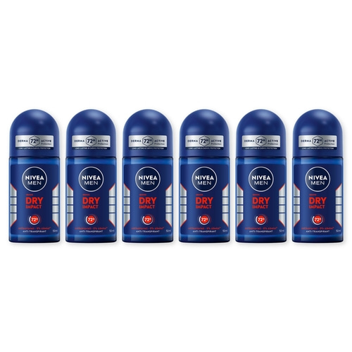 NIVEA Deodorant Men Dry Impact Deo Roll-On 6 x 50ml