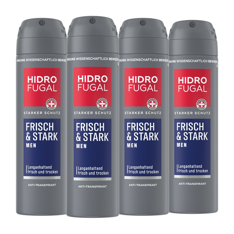 Vier Deospray-Flaschen von Hidrofugal, frisch und stark für Männer, Anti-Transpirant.