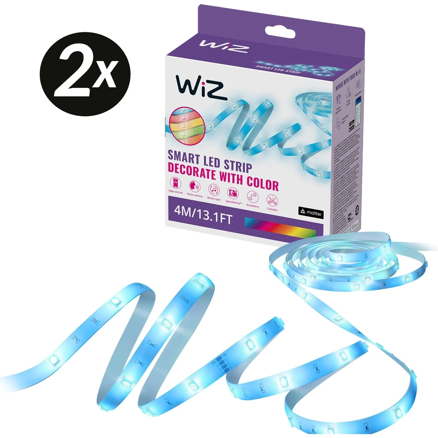 Zwei Wiz Smart LED Streifen 4M/13.1FT in Verpackung und aufgerollt