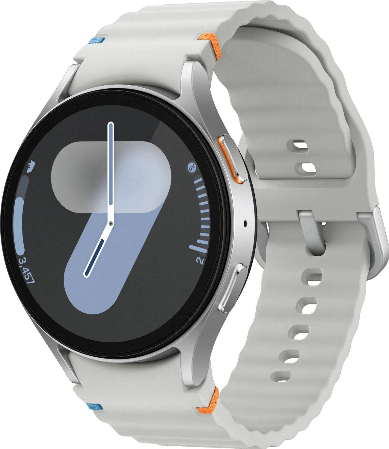 Graue Smartwatch mit digitaler Anzeige und Rillenarmband