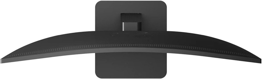 Oberansicht eines gebogenen schwarzen Monitors mit Ständer.