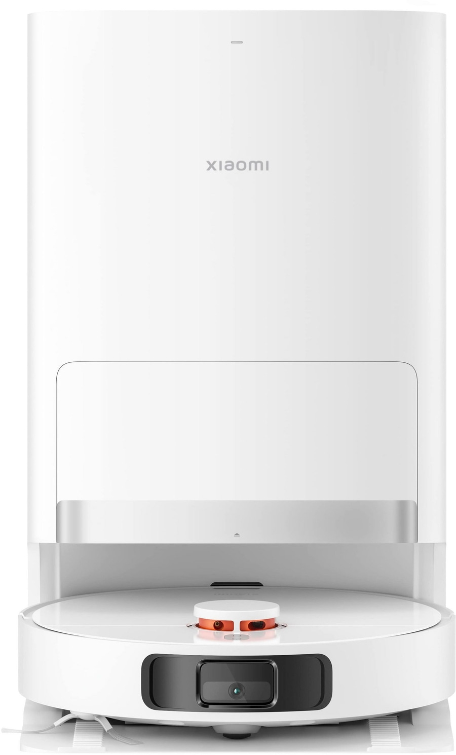 Weißer Roboterstaubsauger mit Xiaomi-Logo, modernem Design und runder Form.