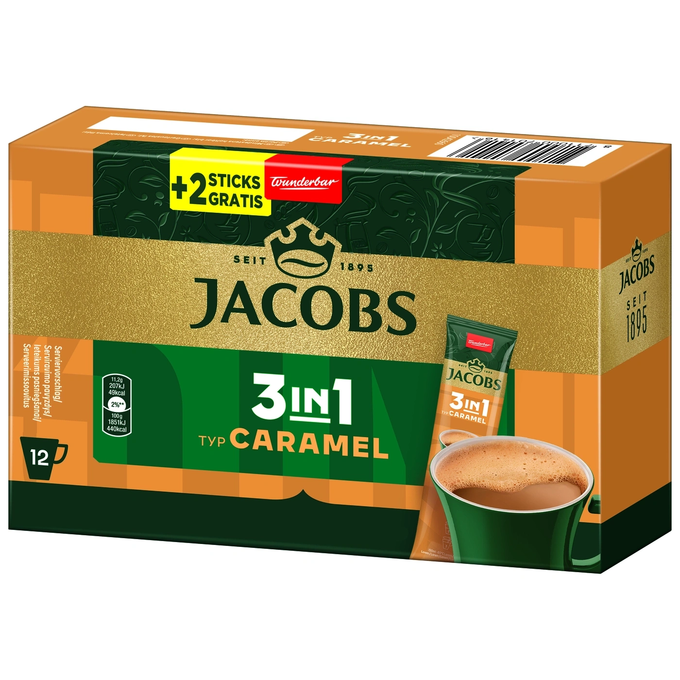 Jacobs 3in1 Karamell Kaffee-Packung mit 12 Tassen-Portionen