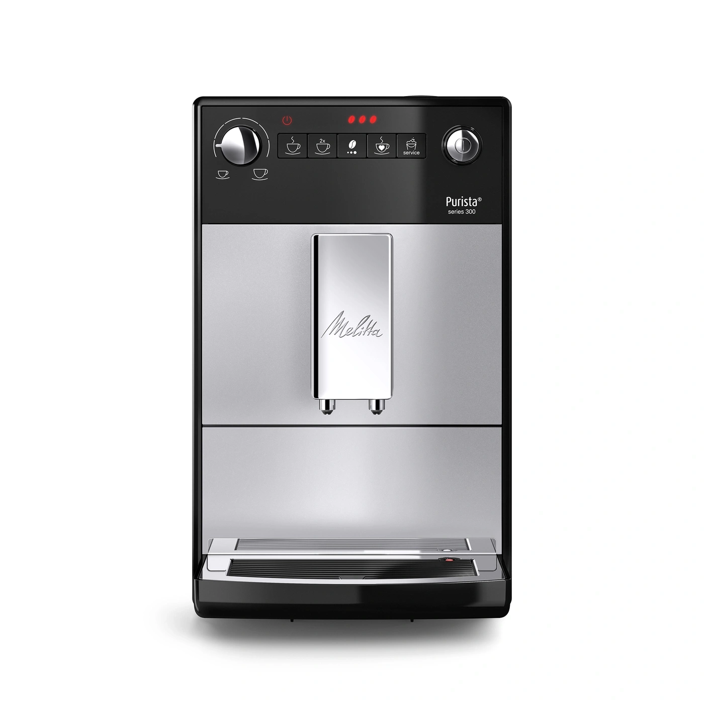 Kaffeemaschine Melitta Purista Serie 300, silber und schwarz, Frontansicht