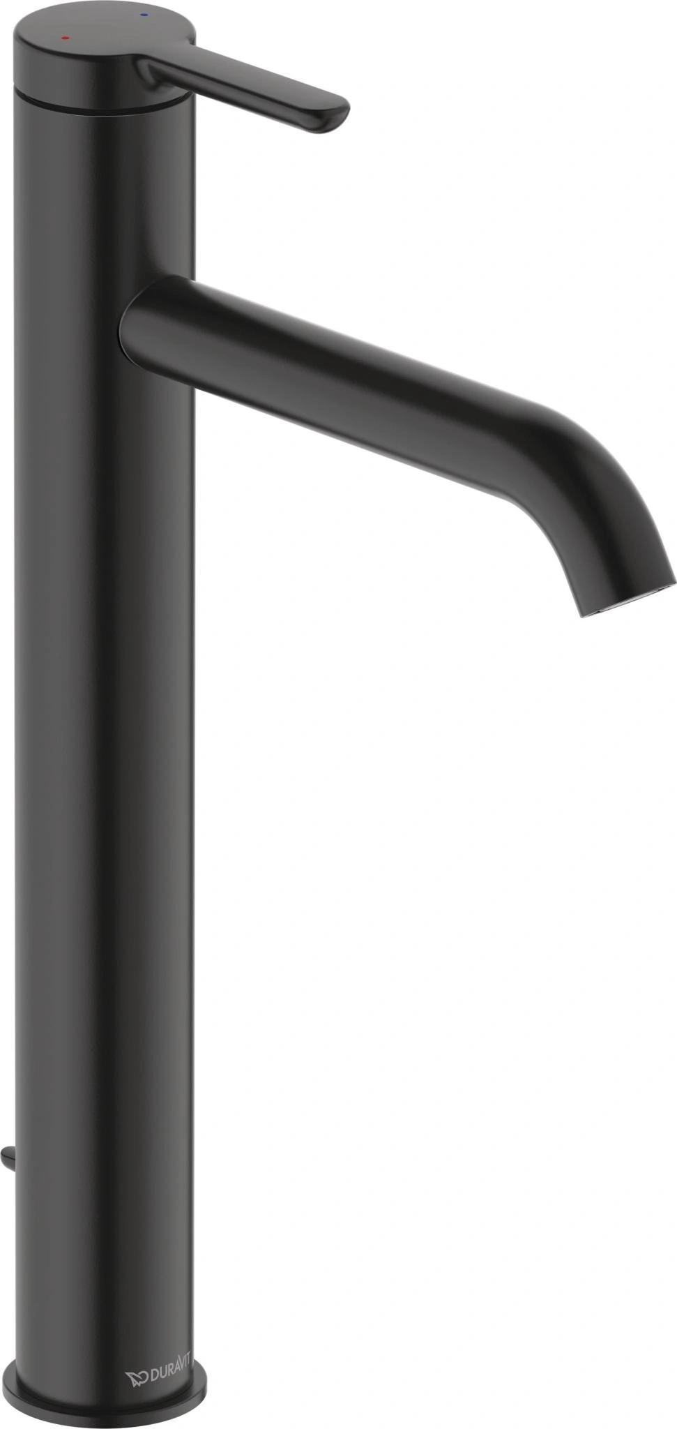 Schwarze Armatur mit gebogenem Auslauf, modernes Design, Badezimmer-Accessoire, Duravit.