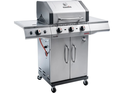 Edelstahl-Gasgrill mit mehreren Brennern und Schrank für den Außenbereich