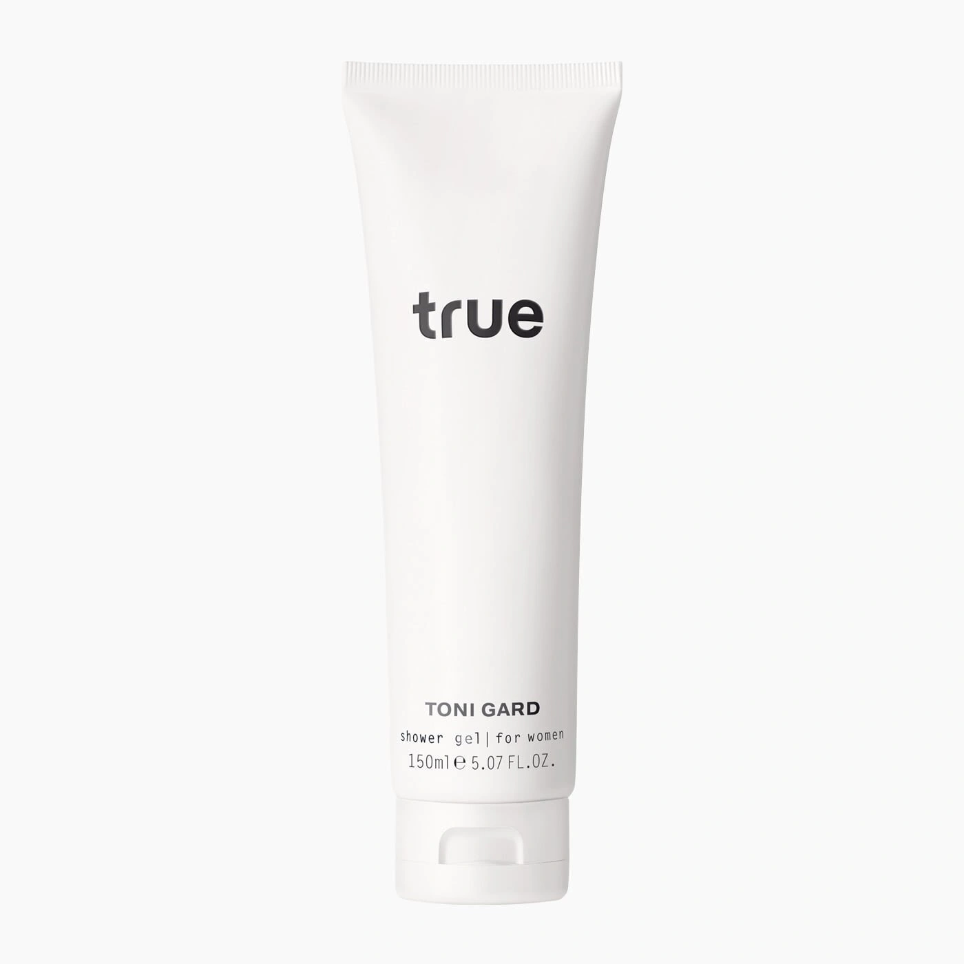 Weisse Tube mit der Aufschrift 'true' und 'TONI GARD' Duschgel für Frauen.