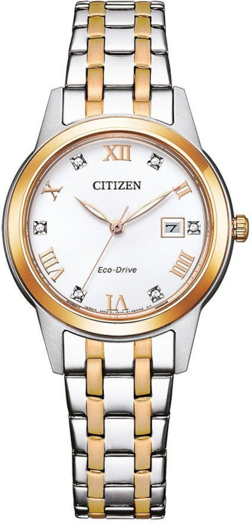 CITIZEN Damen Armbanduhr FE1246-85A Eco-Drive Edelstahl 29 mm Silber/Gold B-WARE