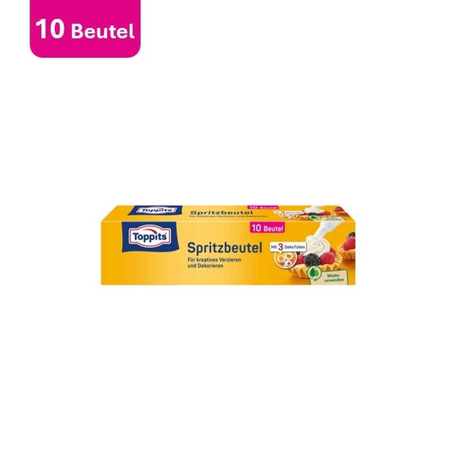 Toppits Spritzbeutel, 10 Beutel, für kreatives Verzieren und Dekorieren, wiederverwendbar.