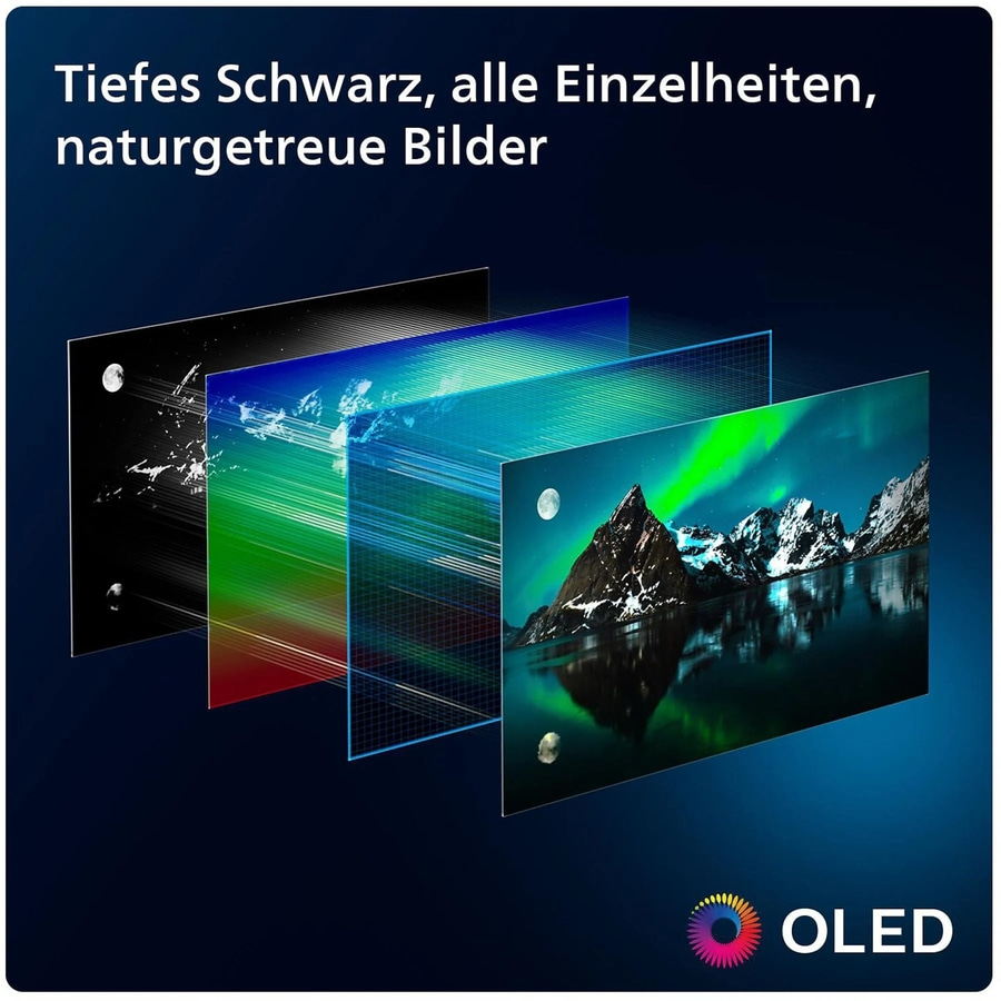 OLED-Fernseher mit tiefem Schwarz und naturgetreuen Bildern, die alle Details zeigen.