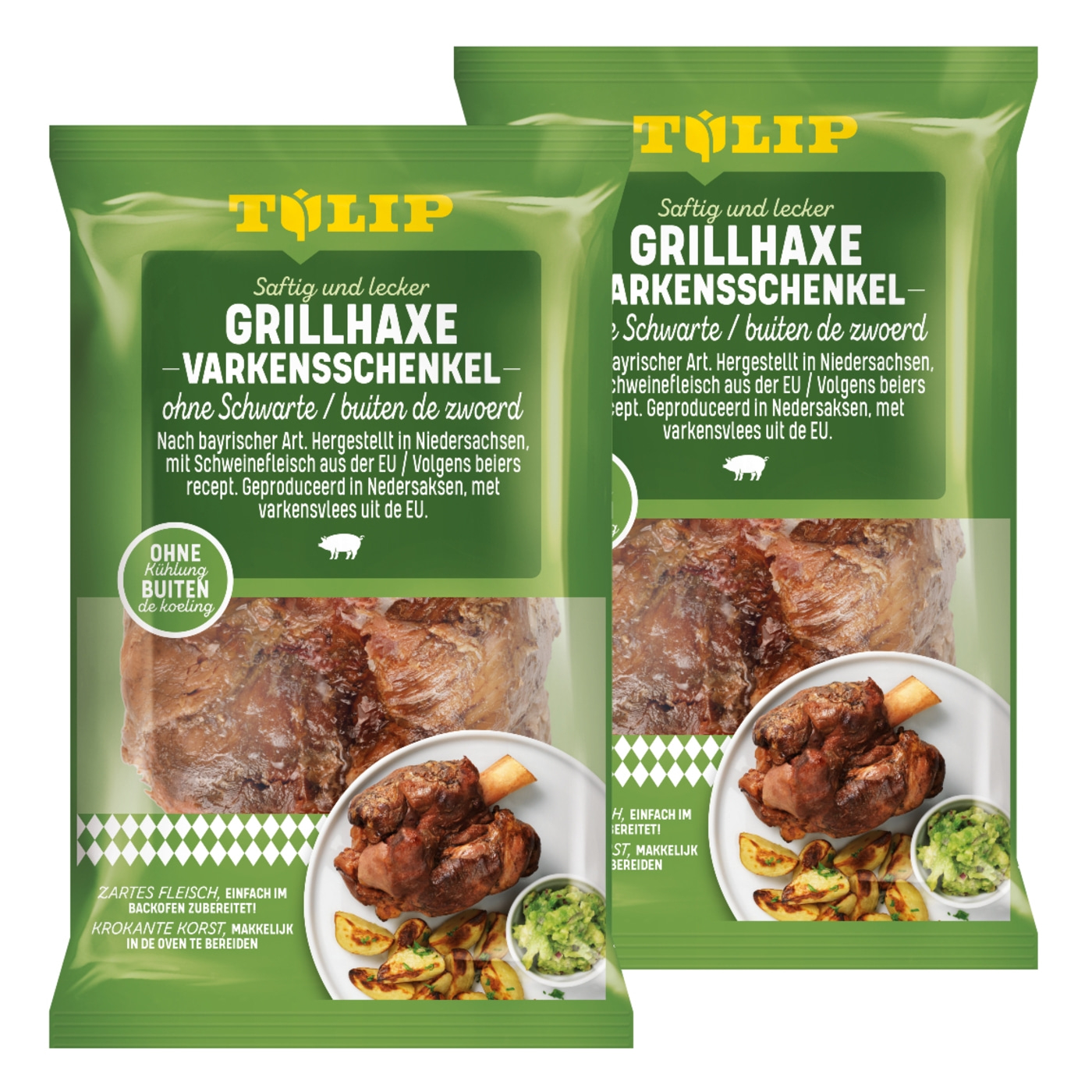 TULIP Grillhaxe ohne Schwarte 2x 500g - Vakuumverpackt & für Backofen oder Grill