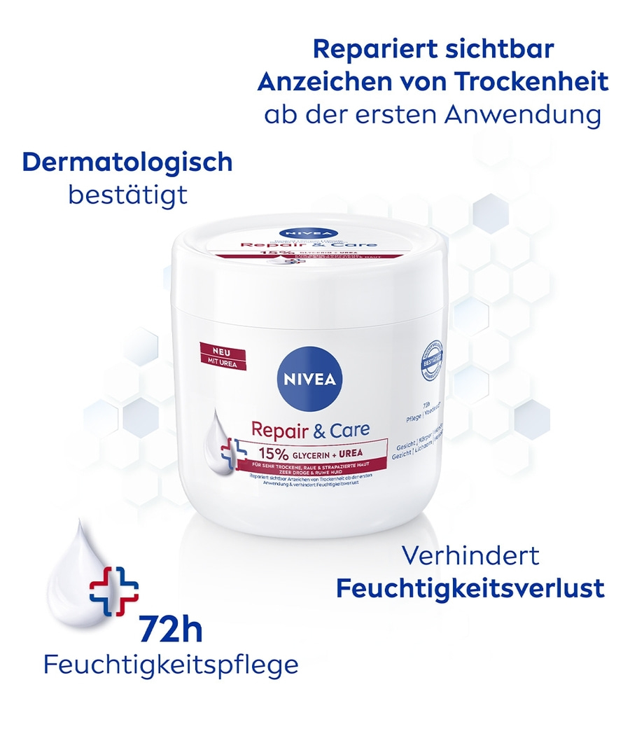 NIVEA Creme Repair & Care Creme-Tiegel Urea Glycerin 72h Feuchtigkeit 2 x 400 ml