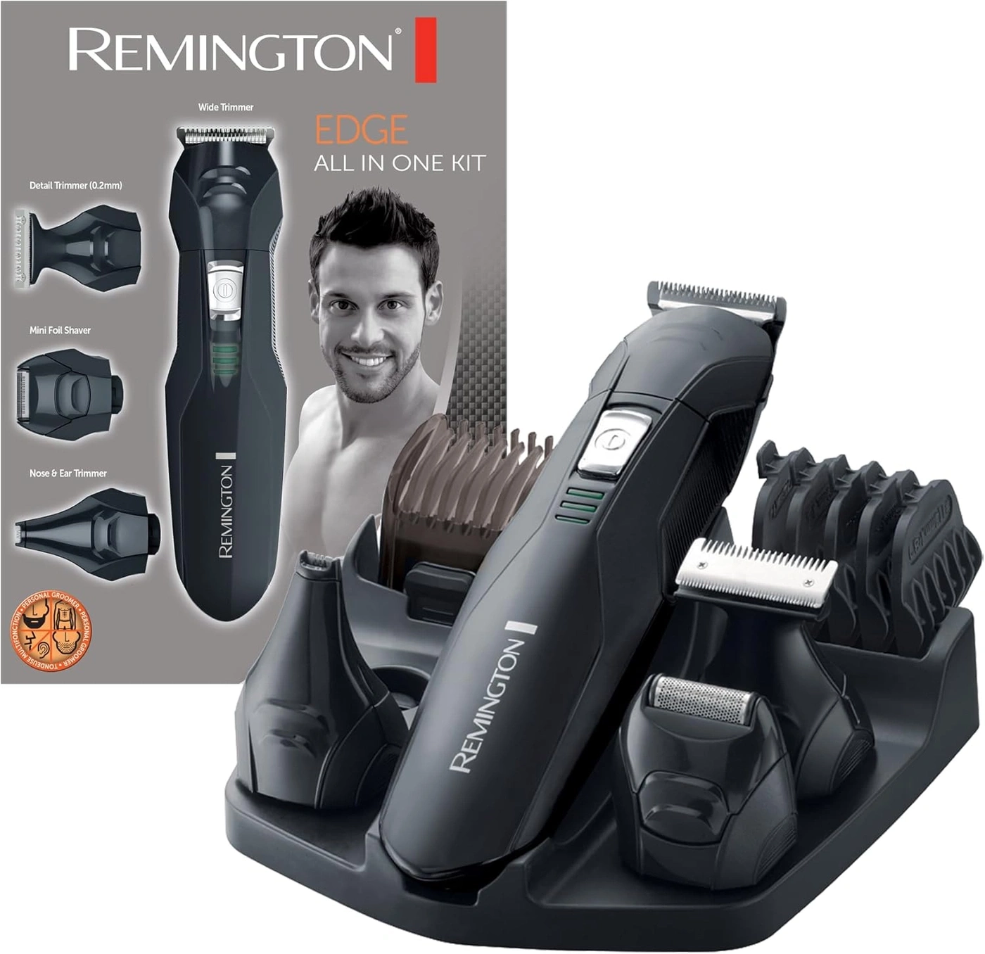 Remington Trimmer-Set mit verschiedenen Aufsätzen und Ladestation