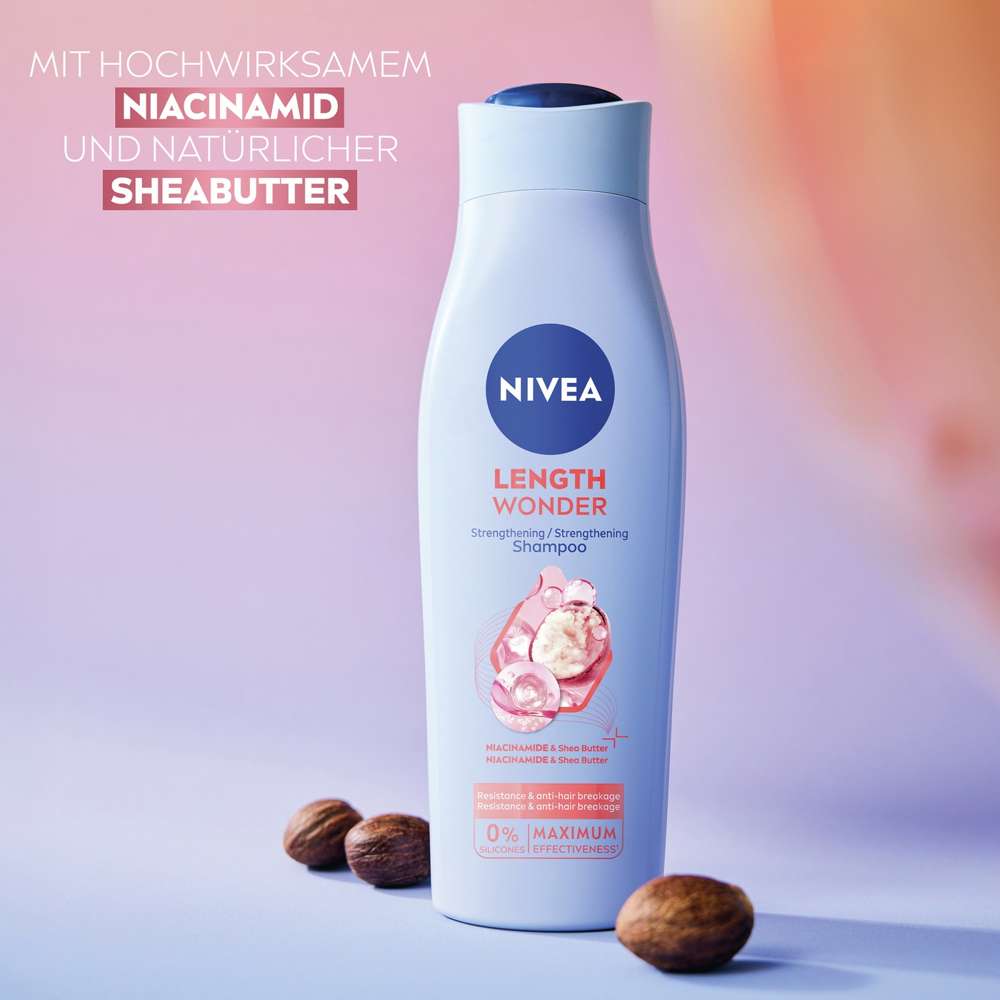 Nivea Length Wonder Shampoo mit Niacinamid und Sheabutter.