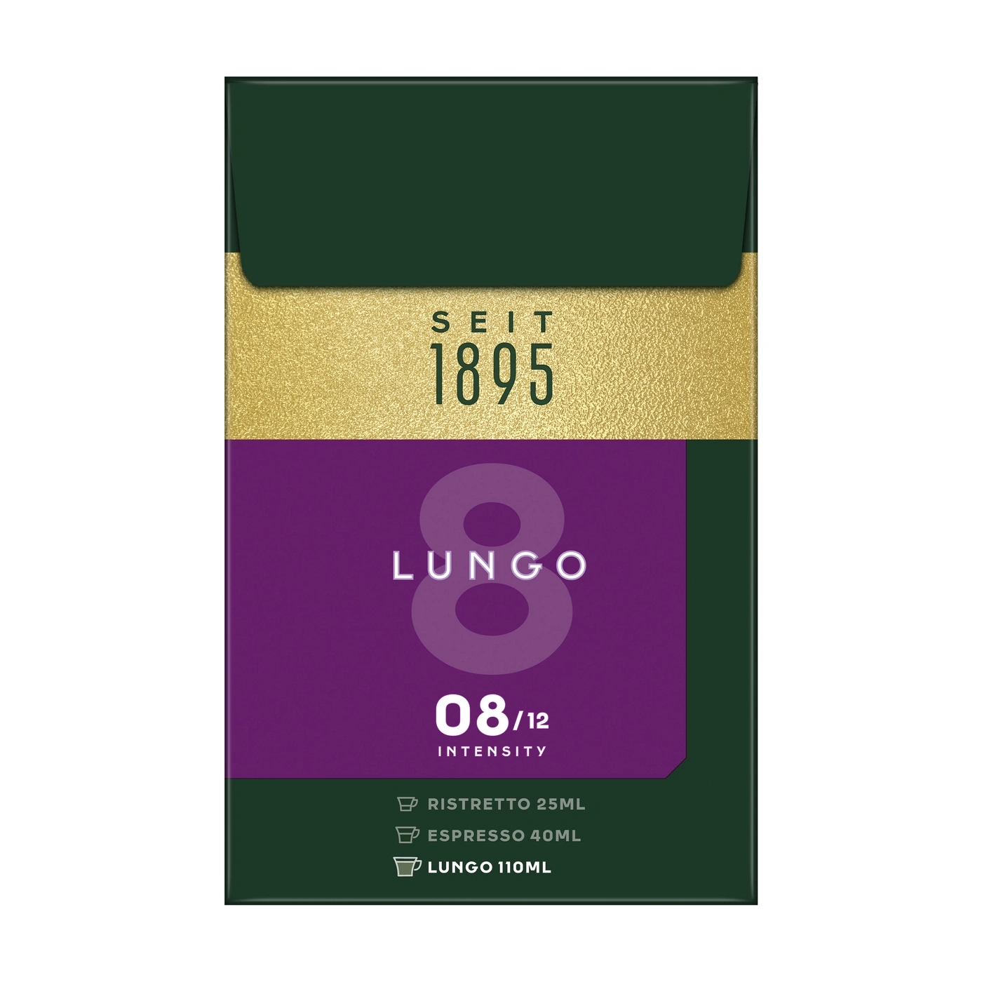 Kapselpackung mit der Nummer 8, LUNGO, Intensität 08/12
