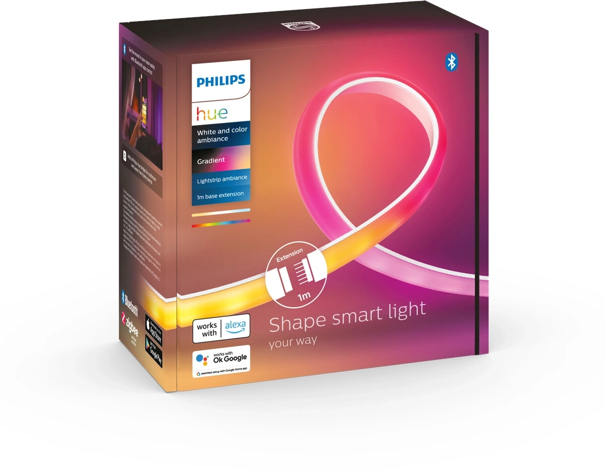 Verpackung für Philips Hue Lightstrip mit Farbverlauf, Bluetooth und Zigbee.