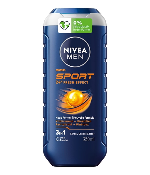 Nivea Men Sport Duschgel, 3in1, 250ml, frischer Effekt, Mikroplastikfrei