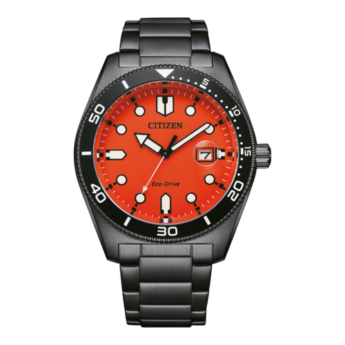 CITIZEN Herren Armbanduhr AW1765-88X Eco-Drive Edelstahl 43 mm orange B-Ware