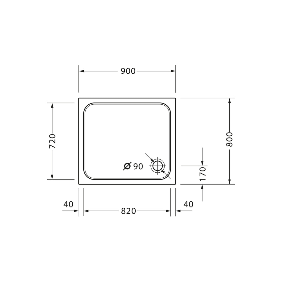 DURAVIT Duschwanne D-Code 900 x 800mm Weiß Rechteck Ablaufdurchmesser 90mm
