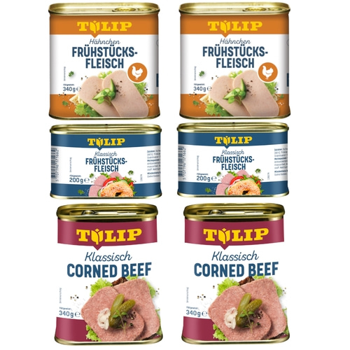 TULIP Bundle 2x 340g Corned Beef 340g Hähnchen 2x 200g Schwein Frühstücksfleisch