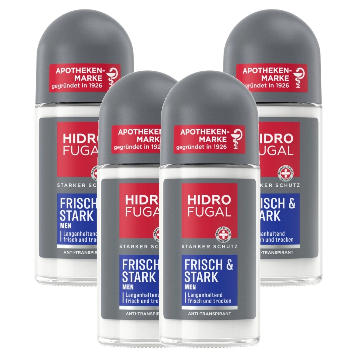 Vier Hidro Fugal Deodorant Roller für Männer, "Frisch & Stark".