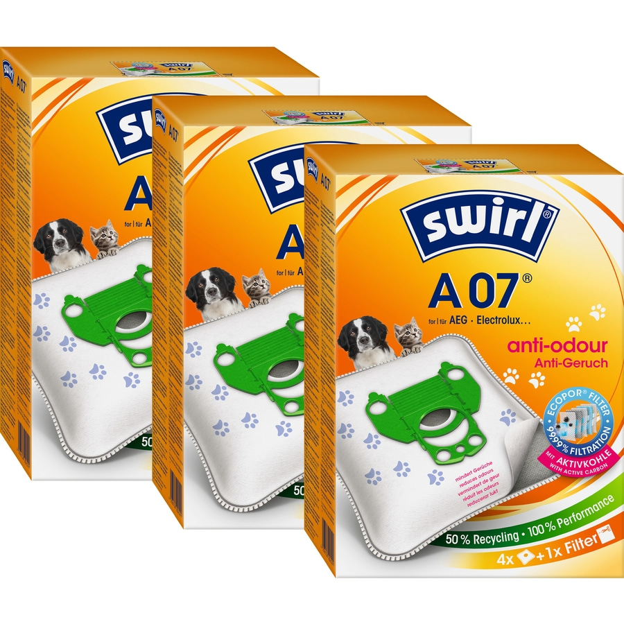 Swirl A07 Staubsaugerbeutel, Anti-Geruch, 4x + 1x Filter, 50% Recycling, 100% Performance