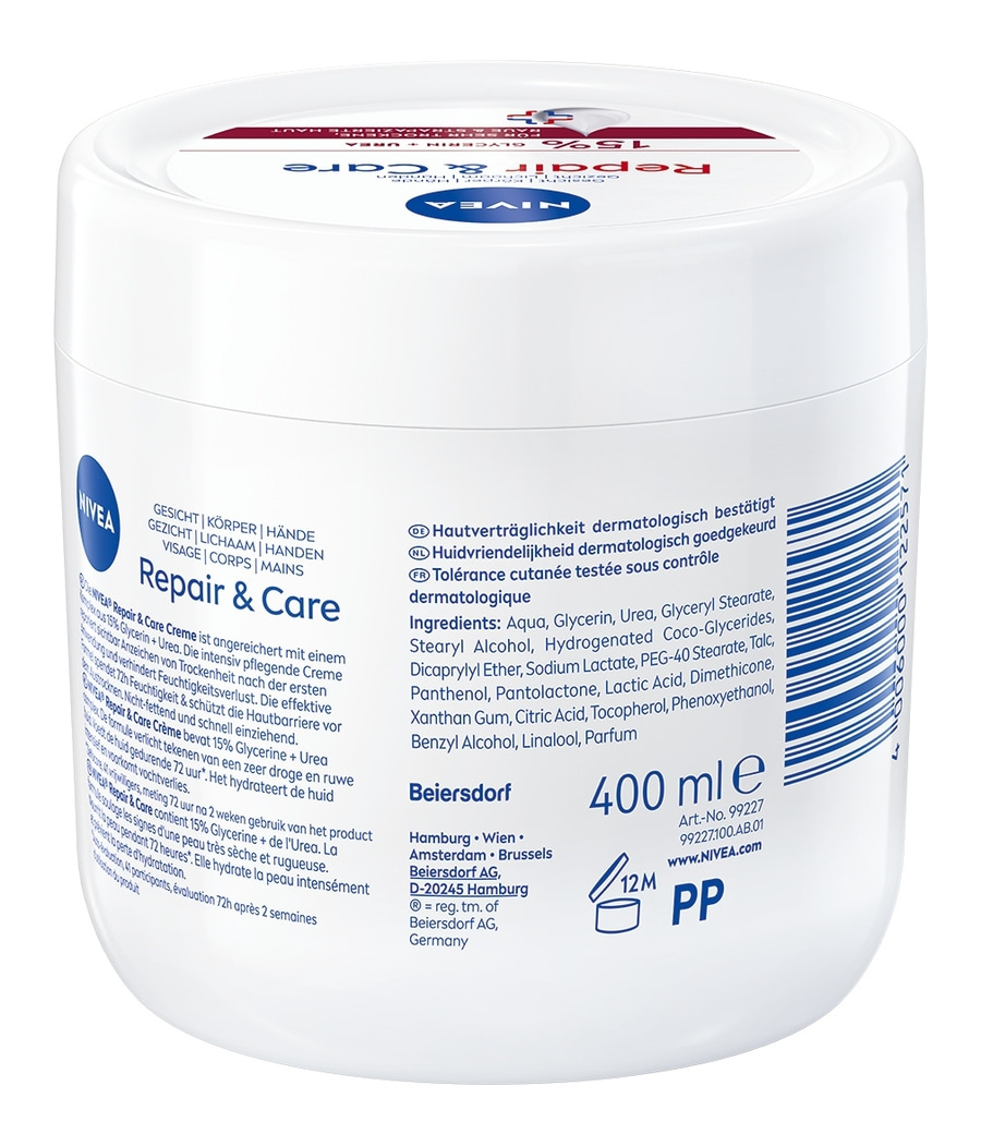 NIVEA Creme Repair & Care Creme-Tiegel Urea Glycerin 72h Feuchtigkeit 2 x 400 ml