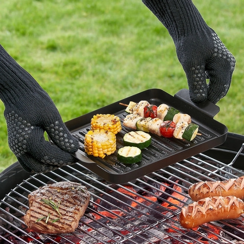 BETTY BOSSI Grill- und Ofenhandschuhe, S/M aus Baumwolle Aramid Schwarz Grün NEU