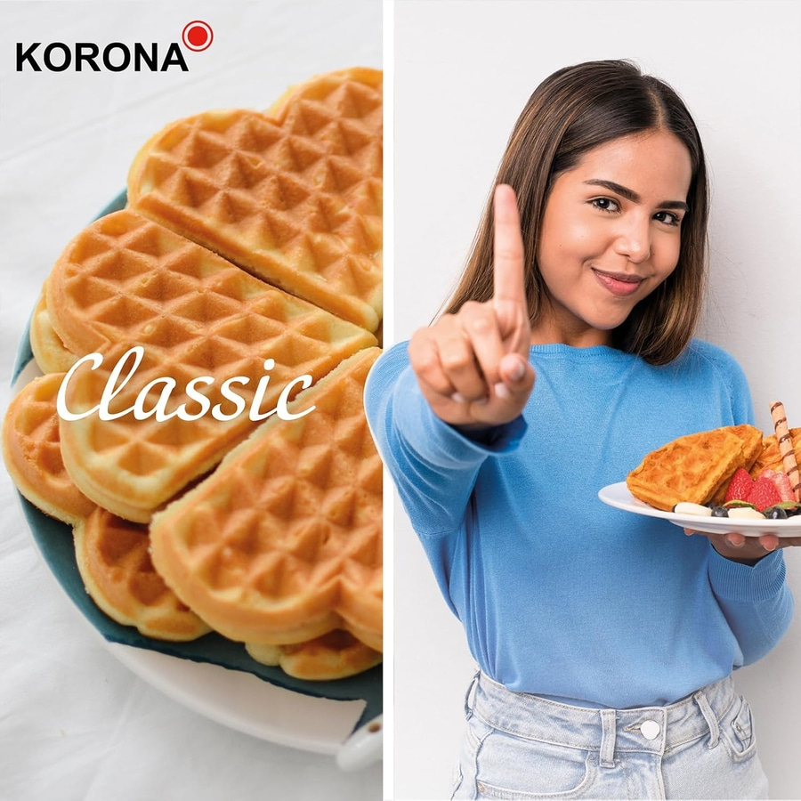 KORONA Waffeleisen 41007 Antihaftbeschichtung 20cm 1000W 5 Stufen weiß NEU