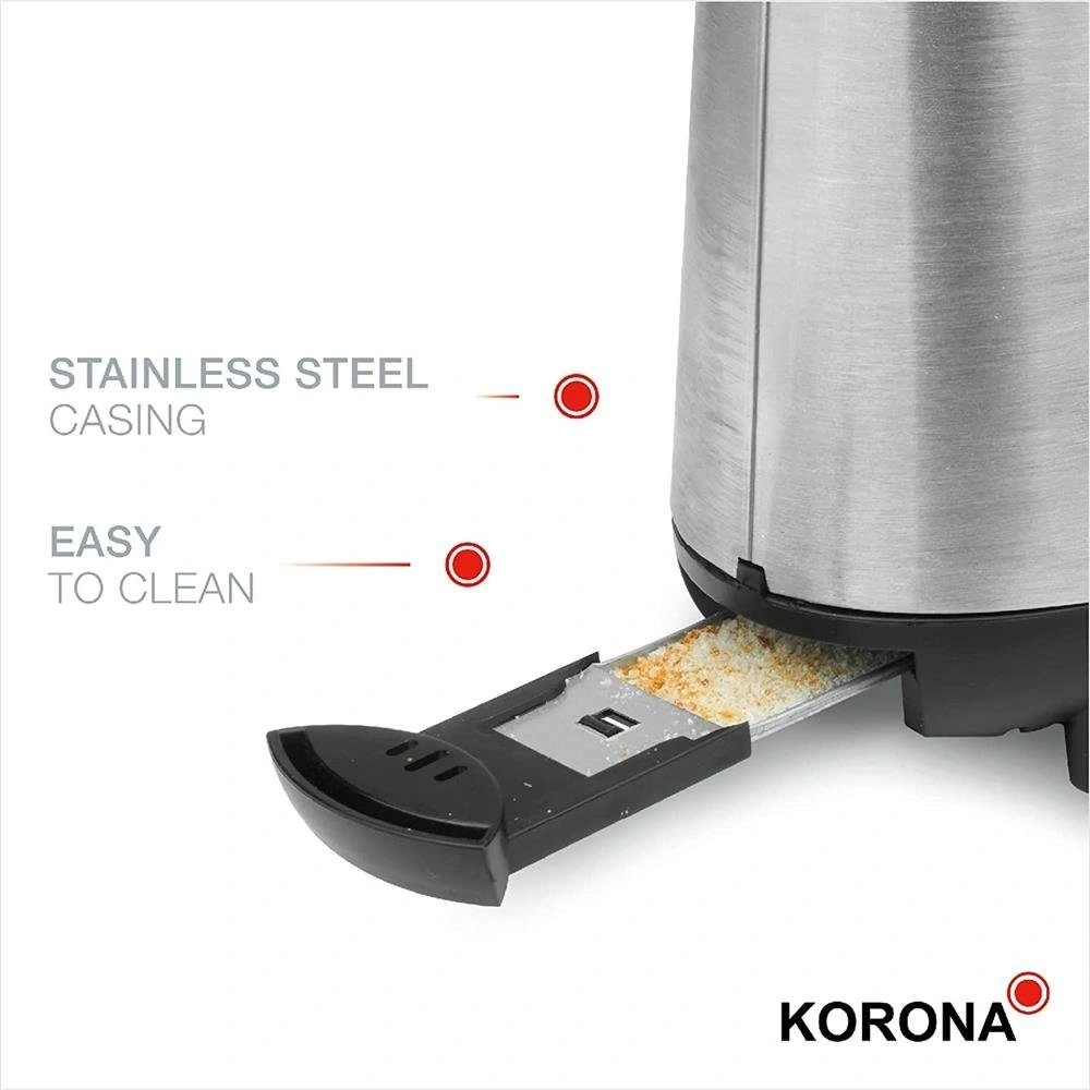 Toaster mit Edelstahlgehäuse und leicht zu reinigen. Marke: Korona.