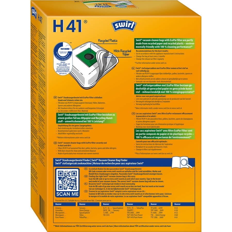 SWIRL Staubsaugerbeutel H41 EcoPor® für Hoover 12 Beutel