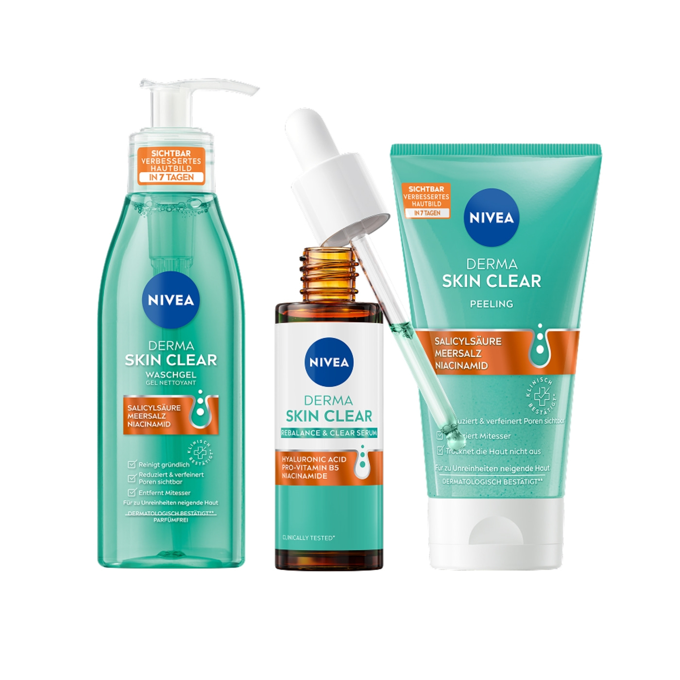 Nivea Derma Skin Clear Produkte: Waschgel, Serum und Peeling für unreine Haut