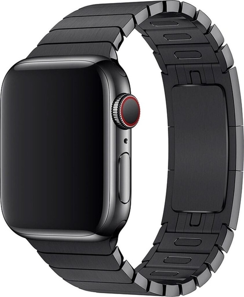 Schwarze Apple Watch mit schwarzem Armband, Nahaufnahme, elegant
