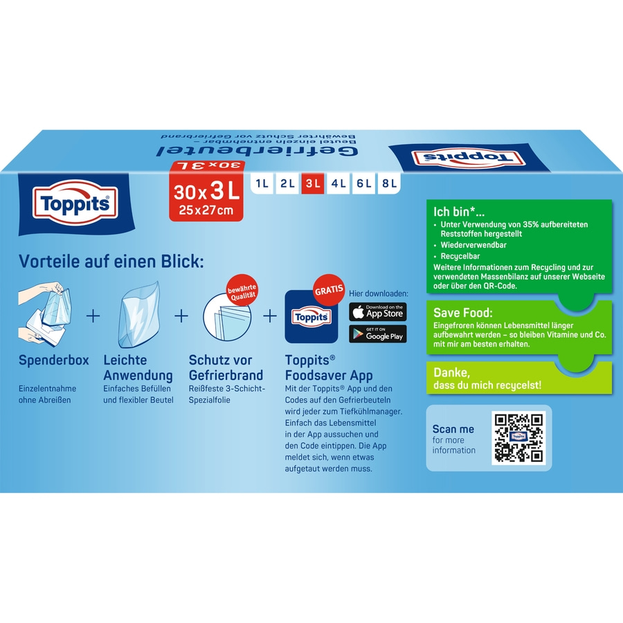 Toppits® Einfrier-Set Gefrierbeutel Allzweck Papier Gefrierbeutel Silikondeckel