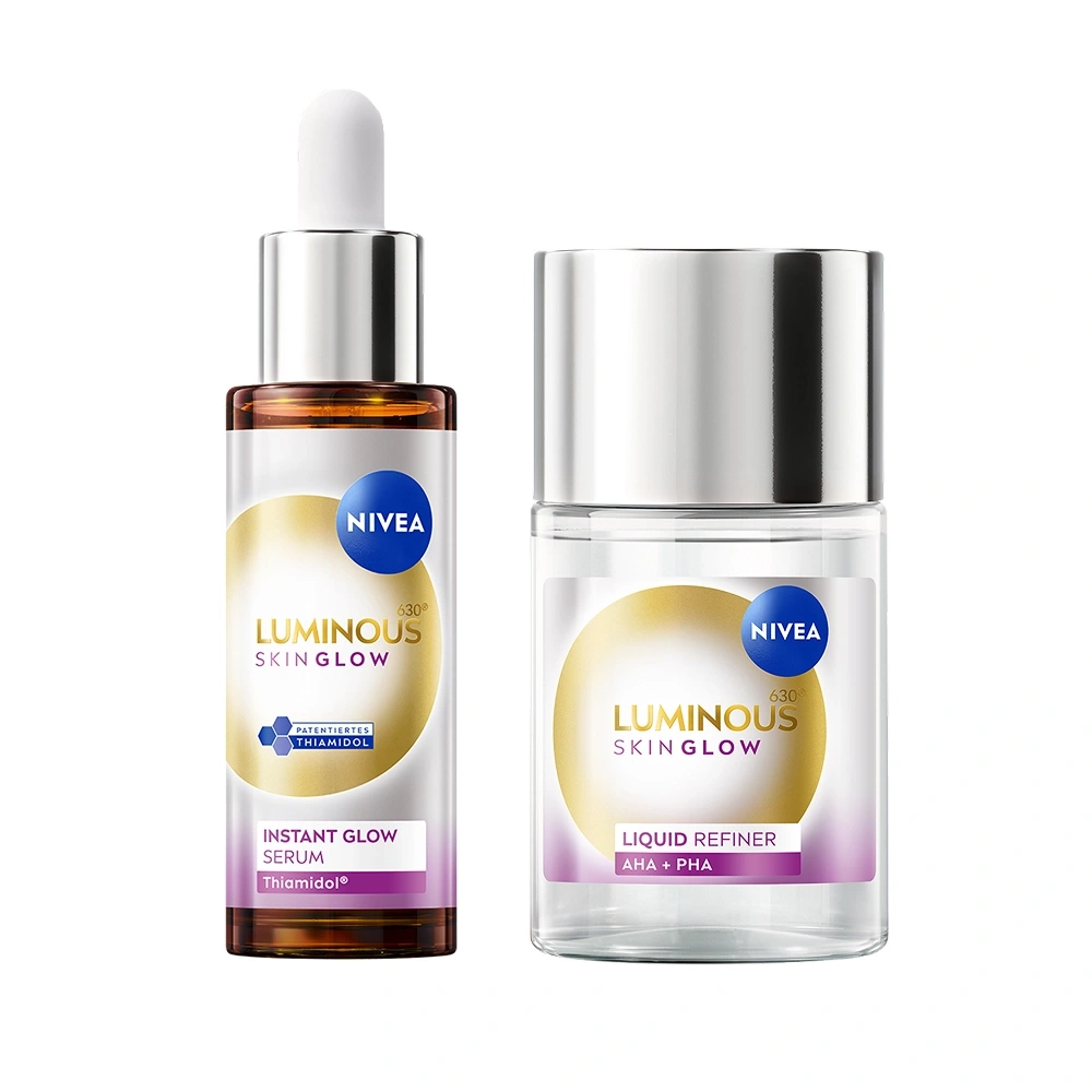Nivea Luminous Skin Glow Serum und Refiner für strahlende Haut.