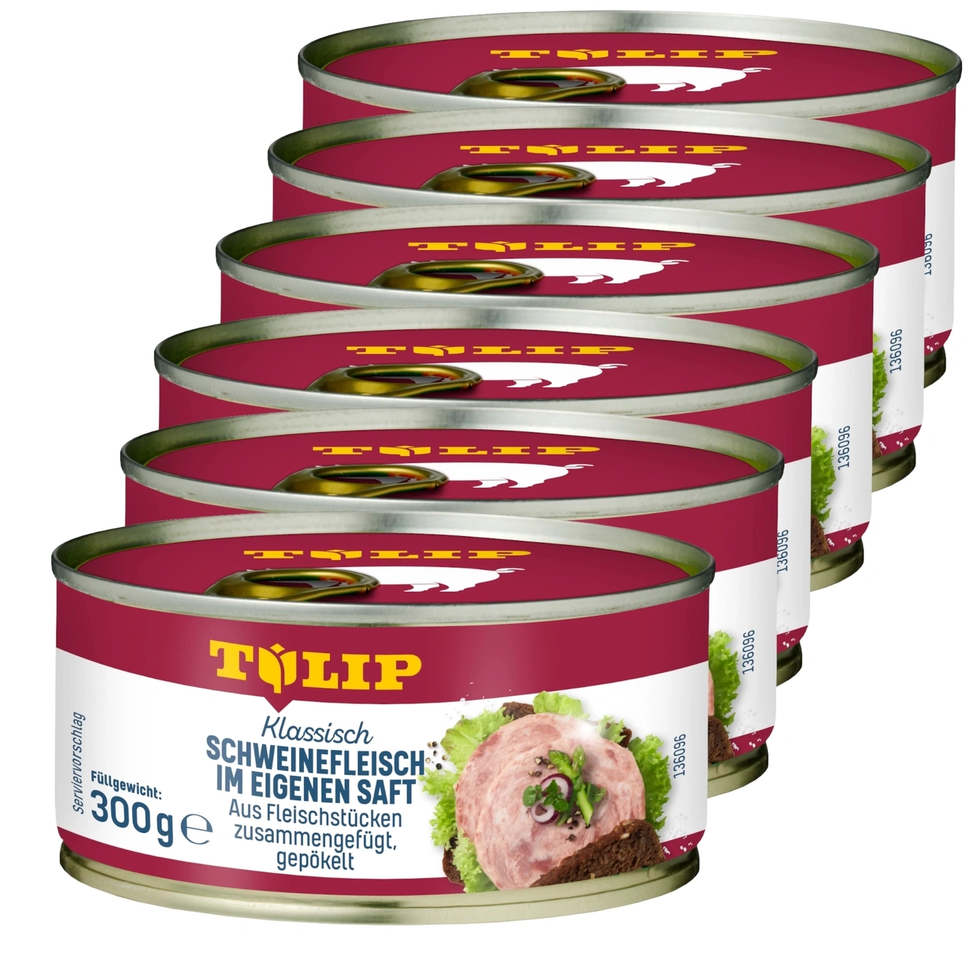 Dosen mit Schweinefleisch, Klassisch, im eigenen Saft, 300g, Tulip, gepökelt, Serviervorschlag