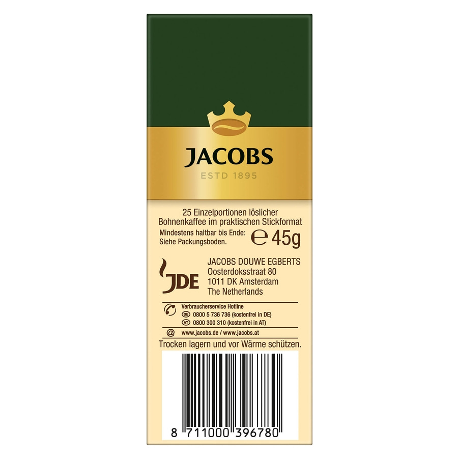 JACOBS Löskaffee Typ Cafe Crema 12 x 25 Getränke Sticks löslicher Instantkaffee