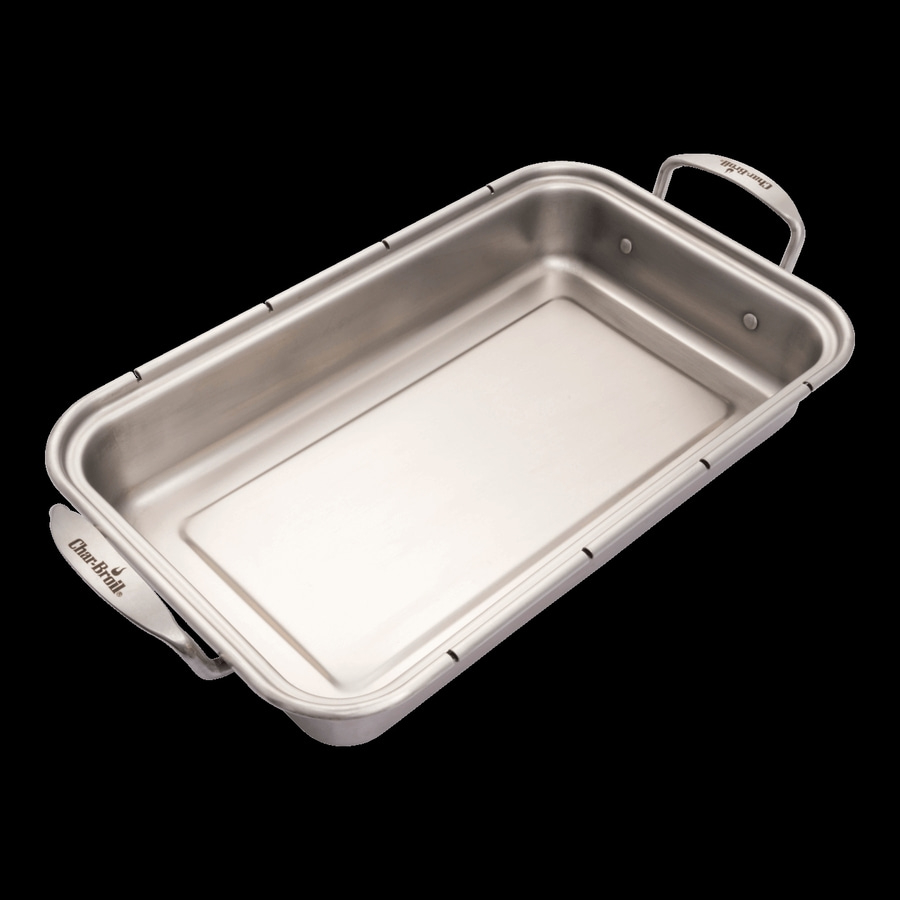 Edelstahl-Bräter mit Griffen, Char-Broil-Logo, rechteckig, leer, isoliert