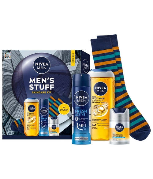 NIVEA MEN Mens Stuff 2025 Duschgel Deo Spray, Pflegegel, Socken Gr. 41-46