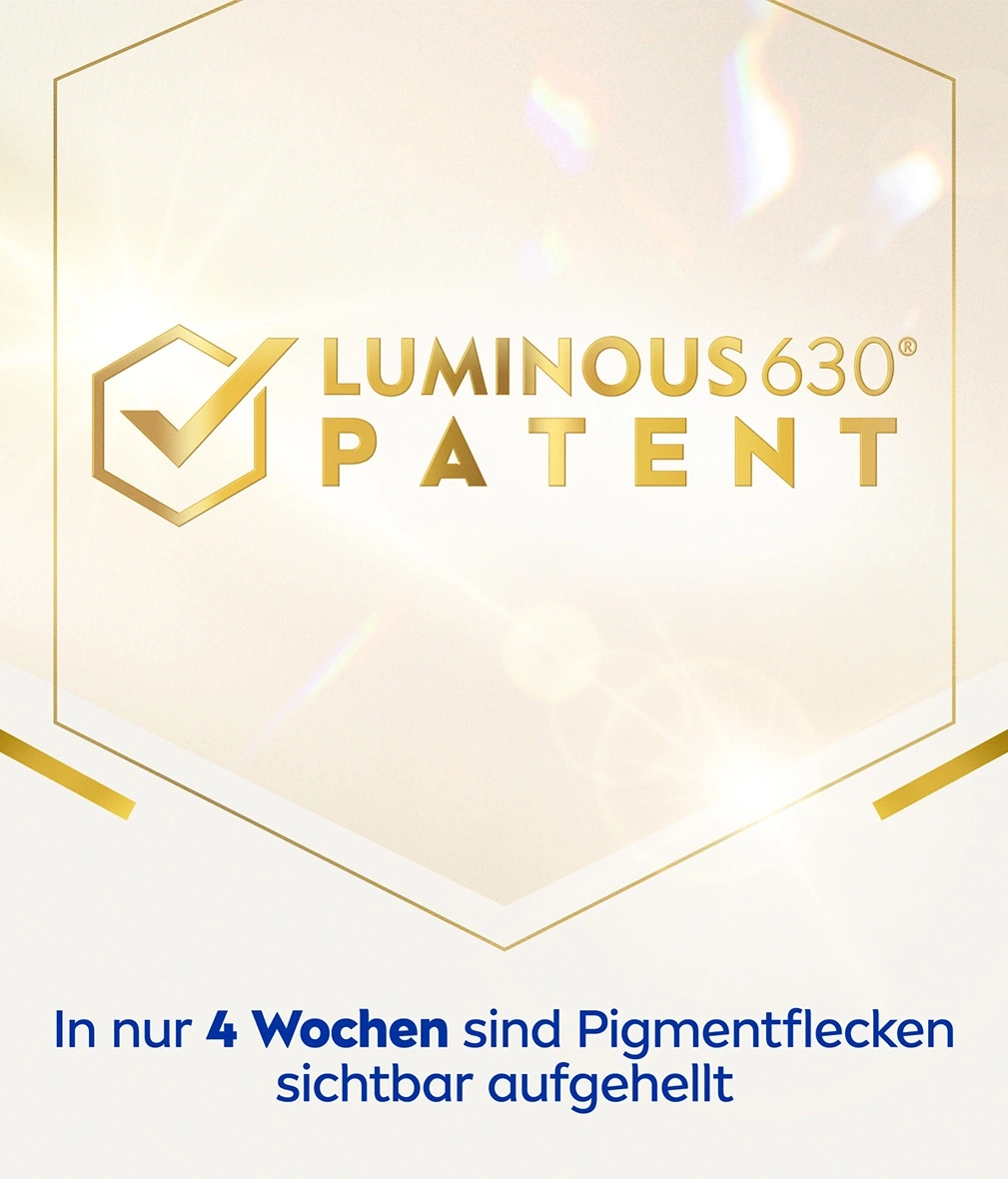 Luminous 630 Patent, Text: In nur 4 Wochen sind Pigmentflecken sichtbar aufgehellt