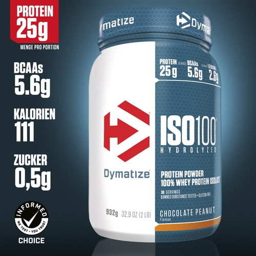 DYMATIZE Whey Protein Pulver Shake Eiweiß ISO 100 Chocolate Peanut 932 g