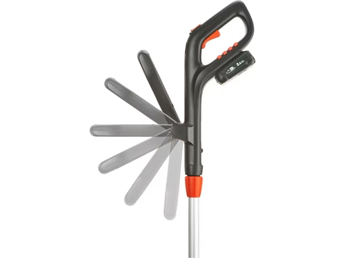 Gartengerät mit verstellbarem Griff und Akku, ideal für die Gartenarbeit.