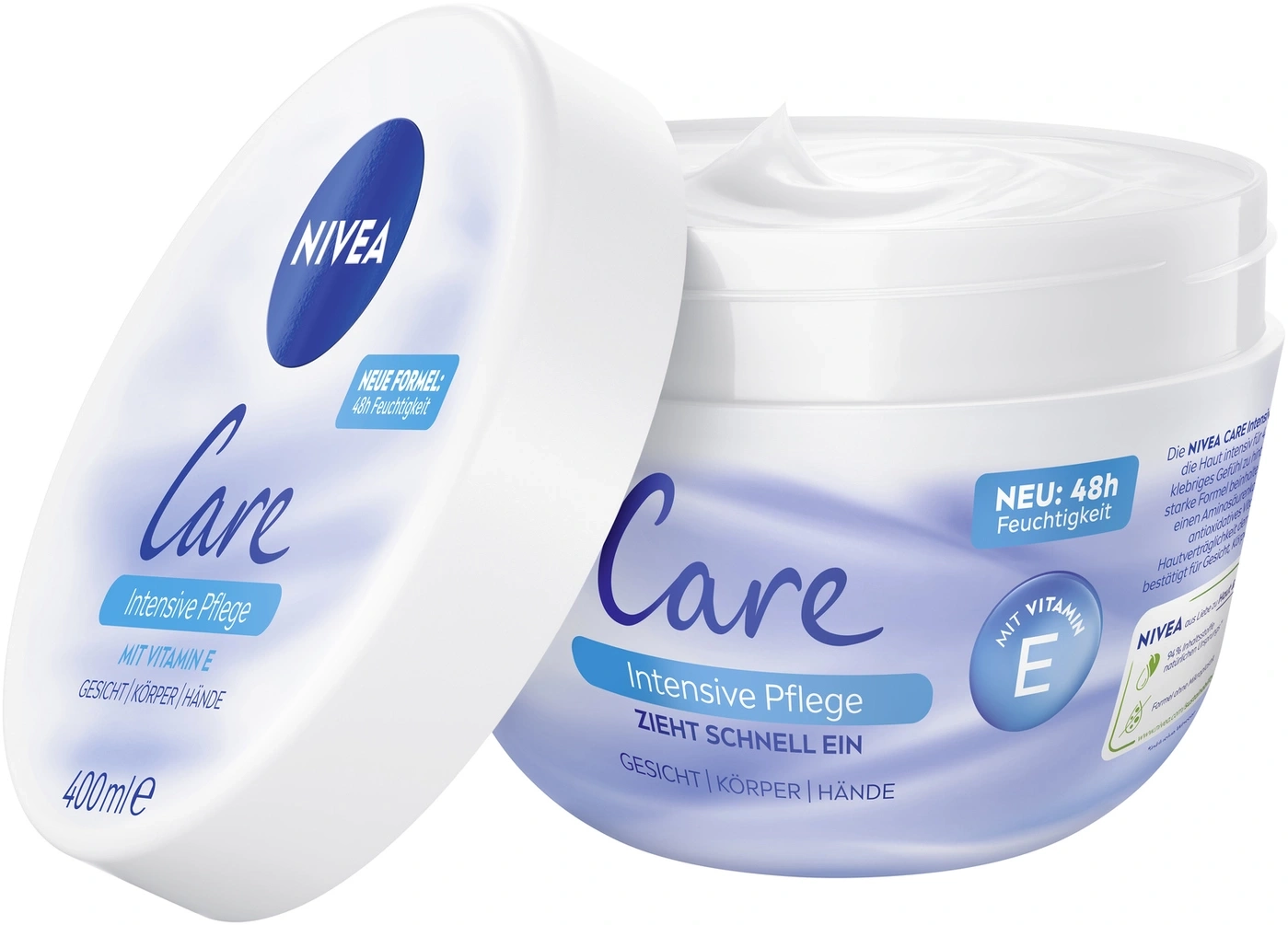 Nivea Care Creme, intensive Pflege, 48h Feuchtigkeit, Gesicht, Körper, Hände, Vitamin E, 400ml
