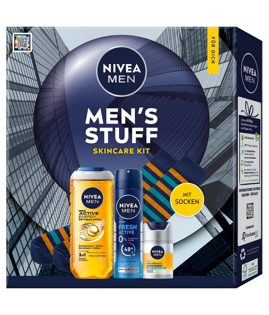 NIVEA MEN Mens Stuff 2025 Duschgel Deo Spray, Pflegegel, Socken Gr. 41-46