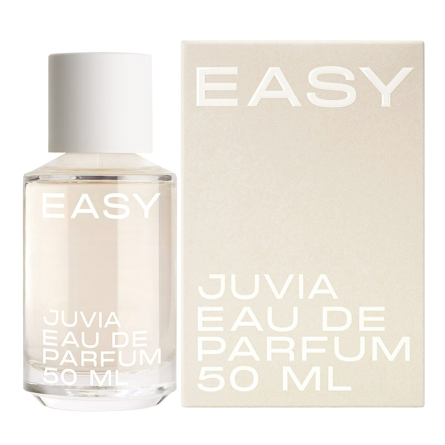 Eine Flasche und Schachtel des Parfums "Easy" von Juvia