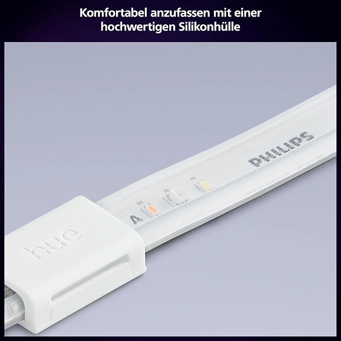 Philips Hue LED-Streifen mit Silikonhülle und Beleuchtungselementen